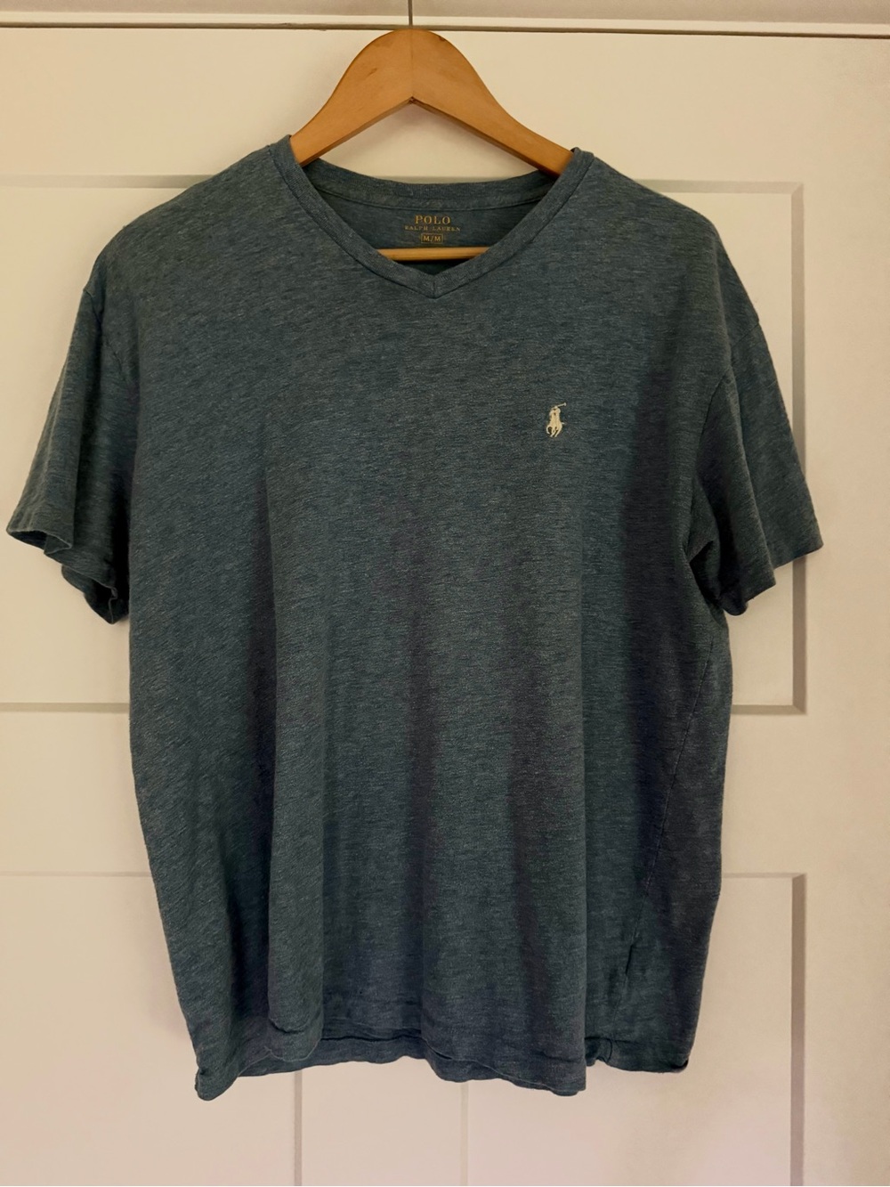 Polo by Ralph Lauren V-Neck Tee in Heather Slate Blue with White Pony